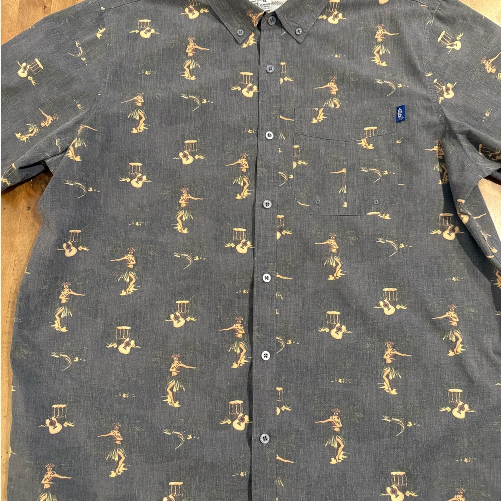 AFTCO Charcoal Shirt with Gold Pattern